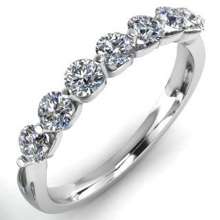 14K White Gold 7 Stone Prong Set Diamond Wedding/Anniversary Band Ring (GH, SI2, 0.50 carat): Jewelry