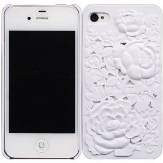 Bfun White 3D Sculpture Design Rose Flower Case Cover for Apple iPhone 4 4G 4S AT&T Verizon Sprint: Cell Phones & Accessories