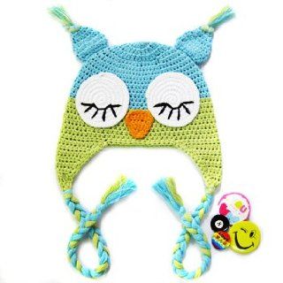 KF Baby Animal Beanie Hat, with Ear Flaps, Owl, Blue Green, 4 Pinback Buttons : Infant And Toddler Hats : Baby