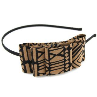 Honey Brown & Black   Indie Chic Print   Asymetrical   Double Tier Bow   Wire Head Band With Black Ribbon   Hair Band: Health & Personal Care