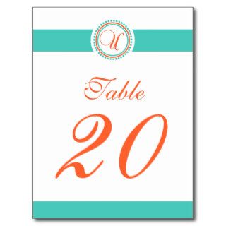 U Dot Circle Monogram Table Number (Orange / Teal) Post Card