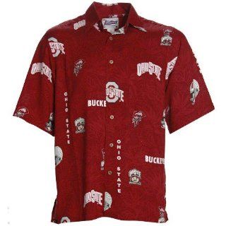 NCAA Reyn Spooner Ohio State Buckeyes Crimson Tropical Scenic College Button Up Shirt (Small) : Sports Fan T Shirts : Sports & Outdoors
