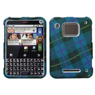 Motorola MB502 Charm Hard Plastic Snap on Cover Blue Plaid Weave T Mobile: Cell Phones & Accessories