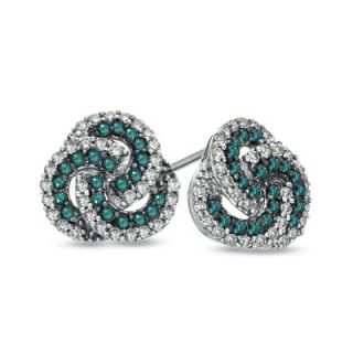 CT. T.W. Enhanced Blue and White Diamond Knot Stud Earrings in