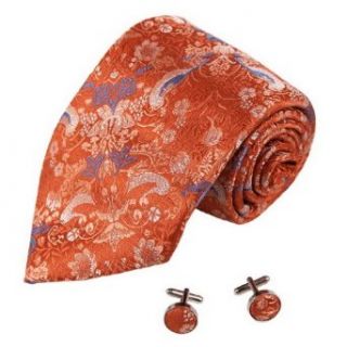 Orange Pattern Silk Tie Blue Floral Gifts for the Groom Handmade Silk Tie Cufflinks Set A1063 One Size Orange at  Mens Clothing store