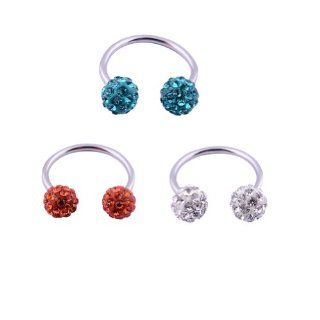 Body Piercing Jewelry Lot of 3 16G 3/8" Surgical Stainless Steel Horseshoe Circular Barbell with 4mm Swarovski CZ Bling Rhinestone Crystal Disco Ball   Blue Zircon,Orange,Crystal Clear: Jewelry