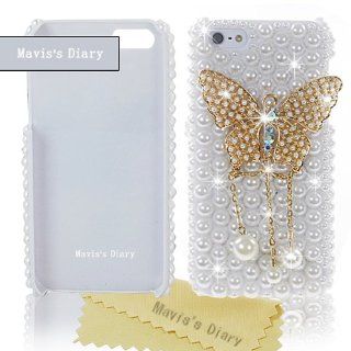 Mavis's Diary 3d Handmade Attractive Butterfly and Pearls Hard Case Clear for Apple Iphone 5 with Soft Clean Cloth: Cell Phones & Accessories