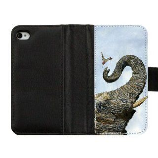 Vintage Hummingbird Elephant Art Design Case Cover for Apple IPhone 4 4S Leather Wallet Style Case Cell Phones & Accessories