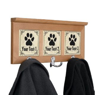 Personalized Names Dog Paw Wall Mounted Leash Hook Coat Racks