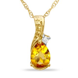 Pear Shaped Citrine and Diamond Accent Teardrop Pendant in 10K Gold