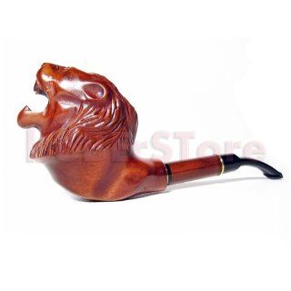 Carved Tobacco Pipe LION HEAD. Pear Wood Handcrafted & Exclusive Tamper Gift: Health & Personal Care