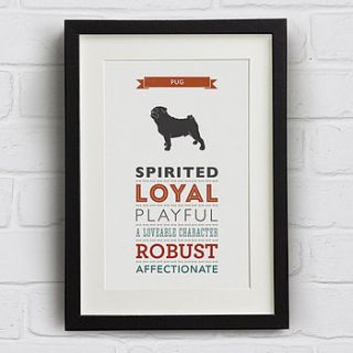 pug dog breed traits print by well bred design