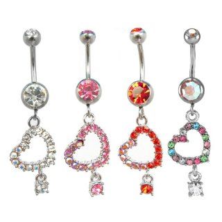 Pink Crystal Cut Out Star with Dangling Stone Belly Ring   14g (1.6mm), 3/8" (10mm) Length   Sold Individually: Body Jewelry Plugs: Jewelry