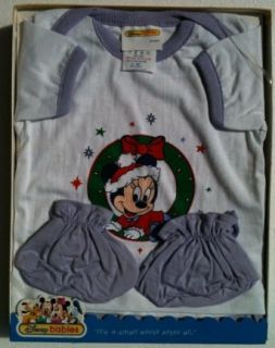 DISNEY BABIES Christmas BABY MINNIE Newborn Onesie & Booties Gift Set: Clothing