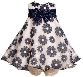 Bonnie Baby Infant Girls Burnout Daisy Flower Sleeveless Dress, White/Navy, 18 Months: Clothing