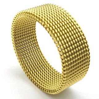 KONOV Jewelry 8mm Flexible Stainless Steel Screen Mens Womens Ring, Woven Mesh Band, Gold Metal Masters Jewelry Jewelry
