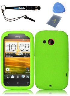 IMAGITOUCH(TM) 4 Item Combo For HTC Desire C(Cricket) Soft Rubber Silicone Skin Case Cover Phone Protector   Neon Green (Stylus Pen, ESD Shield Bag, Pry Tool, Phone Cover): Cell Phones & Accessories