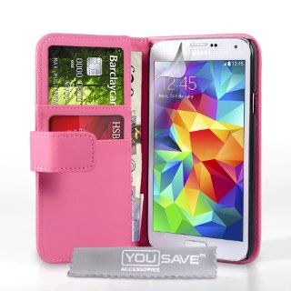 Yousave Accessories Samsung Galaxy S5 Case Hot Pink PU Leather Wallet Cover Cell Phones & Accessories