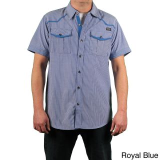 Most Offical Seven Mo7 Mens Pinstripe Woven Short Sleeve Shirt Blue Size S