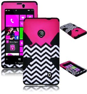 Bastex Heavy Duty Hybrid Case for Nokia Lumia 521 Black Silicone / Hot Pink & White Chevron Shell Cell Phones & Accessories