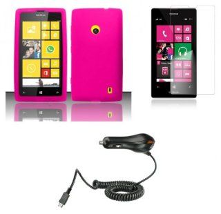 Nokia Lumia 521 / 520   Accessory Kit   Hot Pink Silicone Gel Cover + Atom LED Keychain Light + Screen Protector + Micro USB Car Charger: Cell Phones & Accessories