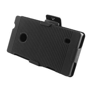 Rubberized Plastic Black Hard Cover Snap On Case W/ Belt Clip Holster Stand For Nokia Lumia 521 (StopAndAccessorize) Cell Phones & Accessories