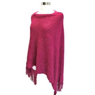 Luxury Divas Burgundy Plum Long Fringe Sequin Knit Luxurious Poncho Shawl Wrap at  Womens Clothing store