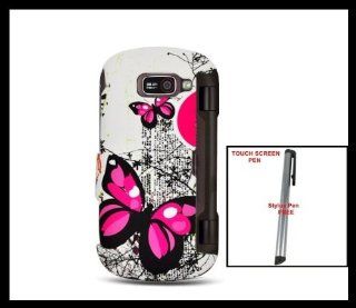 LG VN530 Octane Snap on Hard Shell Cover Case Two Pink Butterfly Design + One FREE Silver Stylus Touch Screen Pen: Cell Phones & Accessories