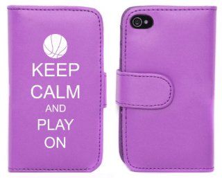 Purple Apple iPhone 5 5S 5LP536 Leather Wallet Case Cover Keep Calm and Play On Basketball Cell Phones & Accessories