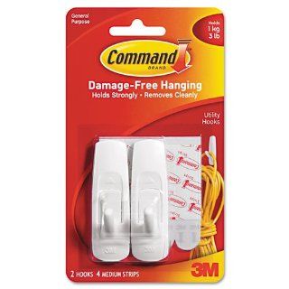 CommandTM   Removable Adhesive Utility Hooks, 3 lb Capacity, Plastic, White, 2/Pack   Sold As 1 Pack   Utility hook with CommandTM adhesive is quick and easy to put up and take down.: Office Products