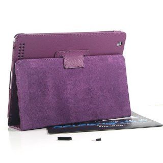 ZuGadgets Purple Leather Flip Stand Case Cover for iPad 3 / iPad 2 /The New iPad + Free Screen Protector and Ear Cap and Anti dust Dock (7345 4): Computers & Accessories