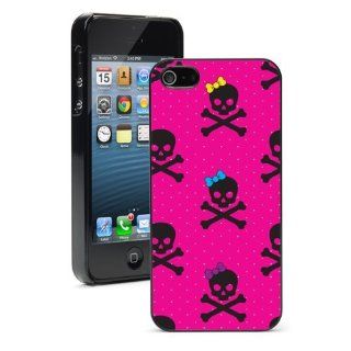 Apple iPhone 5 5S Black 5B541 Hard Back Case Cover Color Black Skull Crossbones with Bows on Hot Pink: Cell Phones & Accessories