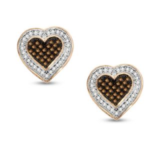 CT. T.W. Enhanced Cognac and White Diamond Heart Stud Earrings in