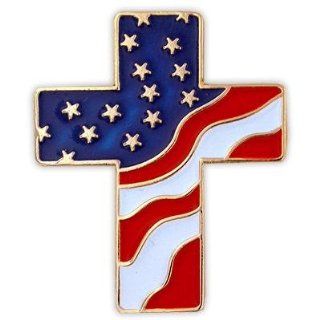 American Flag Patriotic Cross Religious Lapel Pin: Brooches And Pins: Jewelry