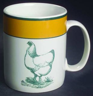 Primitive Artisan Pma1 Mug, Fine China Dinnerware   Yellow Rim,Green Rooster,Tri