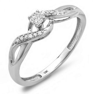 0.20 Carat (ctw) 10k White Gold Round Diamond Crossover Swirl Ladies Bridal Promise Engagement Ring: Jewelry