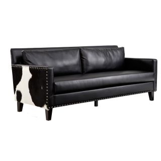 Dallas Sofa Black Leather/real Cowhide Side Panels