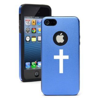 Apple iPhone 5 5S Blue 5D551 Aluminum & Silicone Case Cover Cross: Cell Phones & Accessories