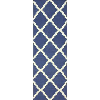 Nuloom Hand hooked Moroccan Trellis Flatweave Blue Wool Runner Rug (26 X 8)