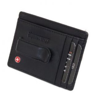 Alpine Swiss Fine Lambskin Leather Hand Crafted Men's Money Clip mini Wallet ID Credit Card Holder Front Pocket Wallet with Spring Clip   Black Comes in a Gift Bag at  Mens Clothing store:
