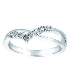 10K White Gold 0.24cttw Modern Twist V Single Row Diamond Ring: Jewelry