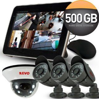 Revo 4 Channel System with 4 (66ft) Night Vision Security Cameras with All in One DVR w/ 10.5" Built in Monitor : Complete Surveillance Systems : Camera & Photo