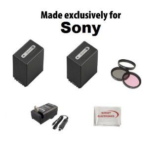 2 Pack Li Ion Extended Life Replacement Battery Pack For The Sony NP FV100 3800mAh Each 7600MAH Total! For Sony Camcorders HDR CX550 HC9 XR550 HXR MC50 + 110/220V BC TRV Replacement 1 Hour Home & Car Charger + 3 Piece 37 MM Multi Coated HD Filter Kit (