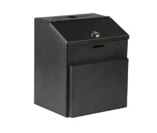 Suggestion Box with Lock for Wall Mount or Tabletop Use, Locking Hinged Lid, Metal Ballot Box with Pocket for Donation Forms or Envelopes (Not Included), Black : Locking Cash Donation Box : Office Products