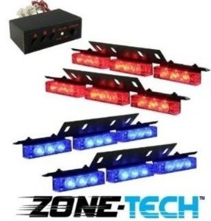 Zone Tech 36 X Ultra Bright Blue and Red LED Emergency Warning Use Flashing Strobe Lights Bar for Windshield Dash Grille: Automotive