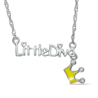 Childs Diamond Accent Little Diva with Yellow Enamel Crown Necklace