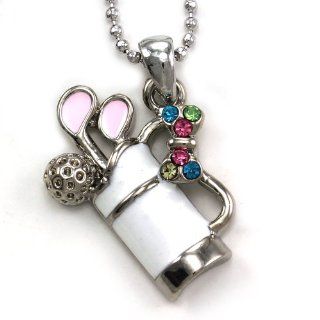 Multicolor Golf Club Bag Sports Pendant Necklace Blue Pink Green Yellow Ladies Women Fashion Jewelry White Enamel: Jewelry