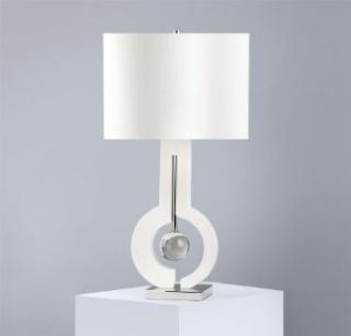 Nova Lighting Metronome Table Lamp  White Glossy Lampshade with White Linen Shade, White Wooden Accent and Silver Nickel Finish Stand    