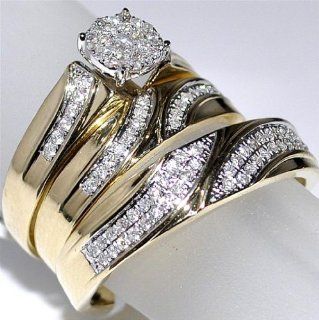 Trio set Wedding Set Mens and Womens Ring 3 piece set .5ct 10K Yellow Gold: Jewelry