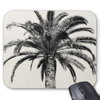 Retro Tropical Island Palm Tree in Black and White Mousepads